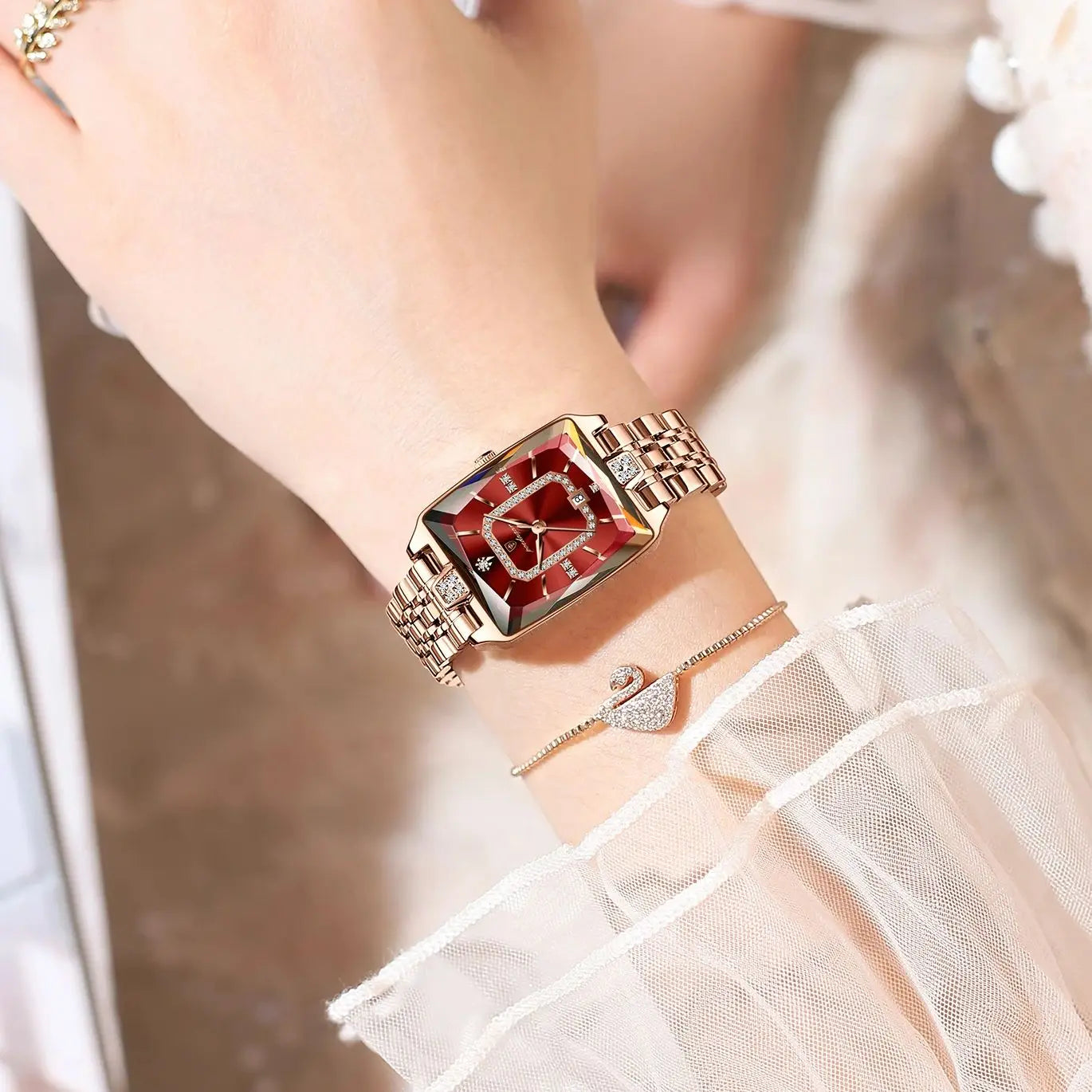 POEDAGAR Fashion High Quality Women Wristwatch Waterproof Date Ladies Watch Rectangle Stainless Steel Women's Quartz Watches+Box