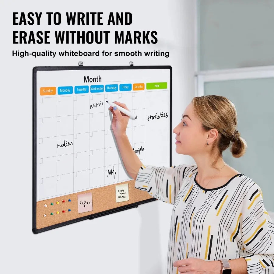 36x 24 Monthly Calendar Whiteboard and Cork Board Combo with Aluminum Frame
