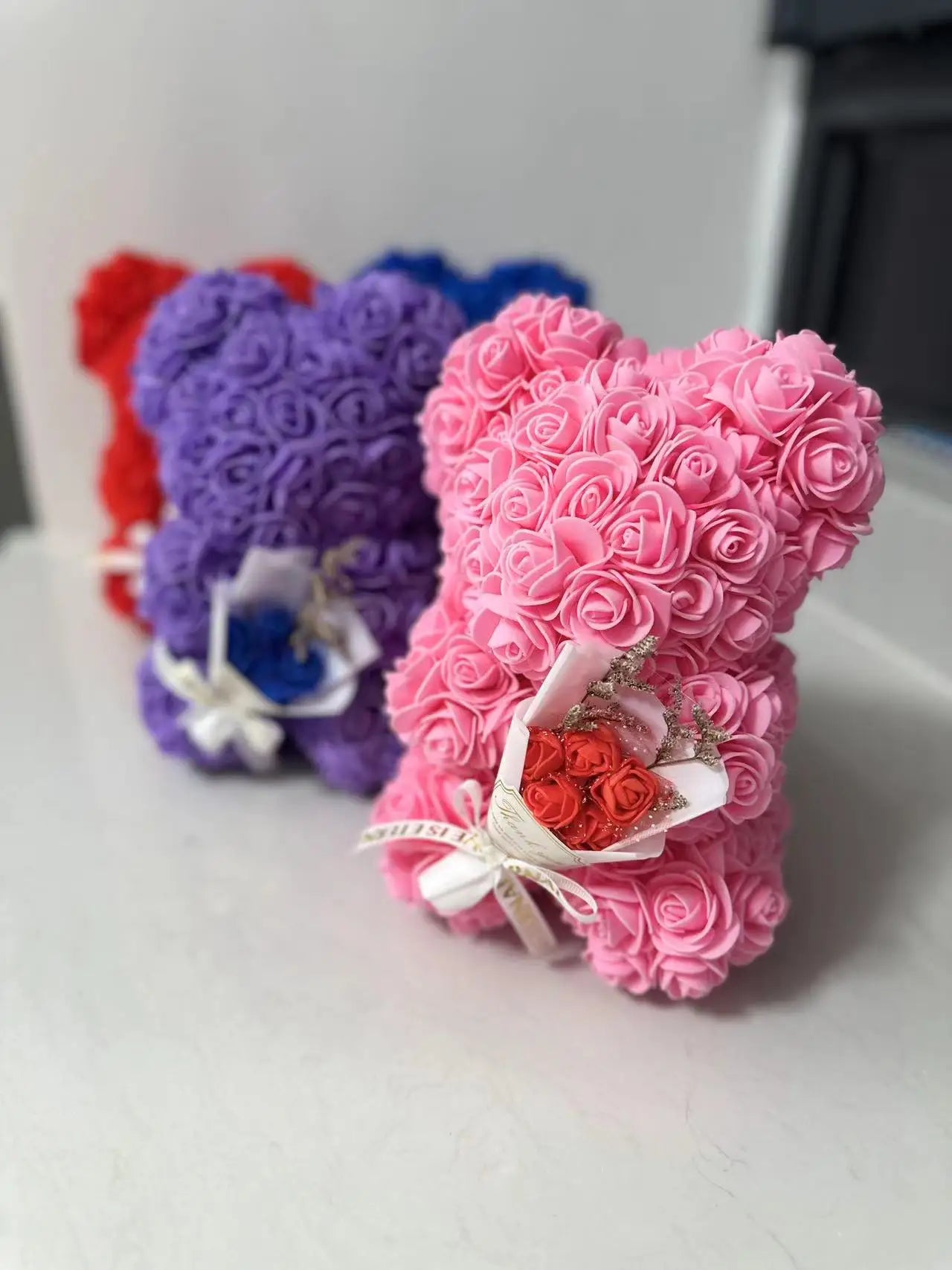 Valentines Day Gift 25cm Artificial Rose Bear With Box For Girl Friend Women Mother's Day Gift Brithday Present Wedding Party
