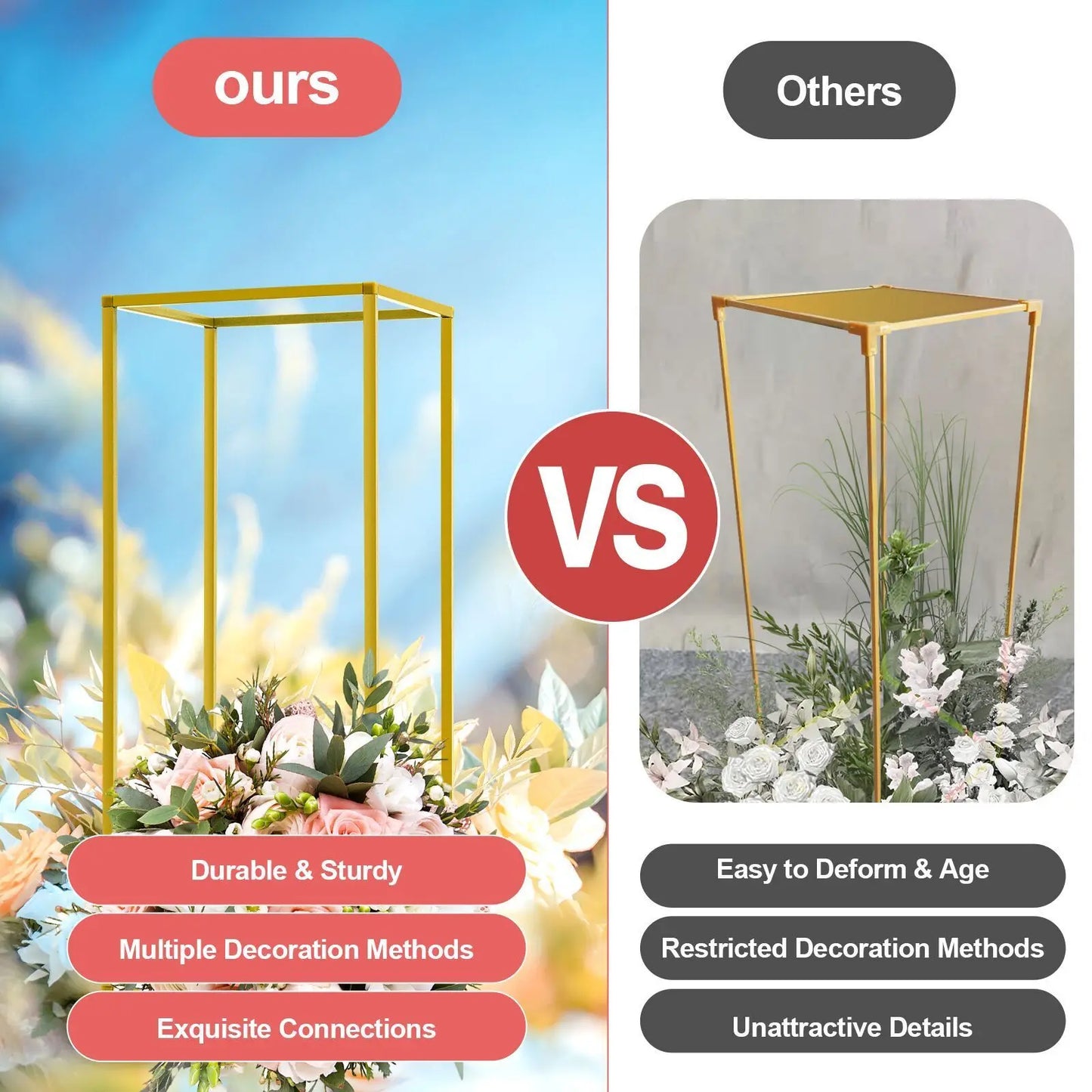 10PCS Gold Metal Wedding Flower Stand Floor Vases Flowers Column Road Lead Rack For Party Event Anniversary