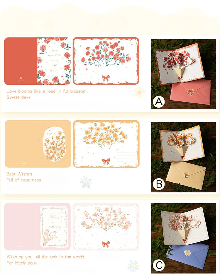3D pop-up style creative minimalist greeting card original flower blessing card happy birthday party invitation letter gift