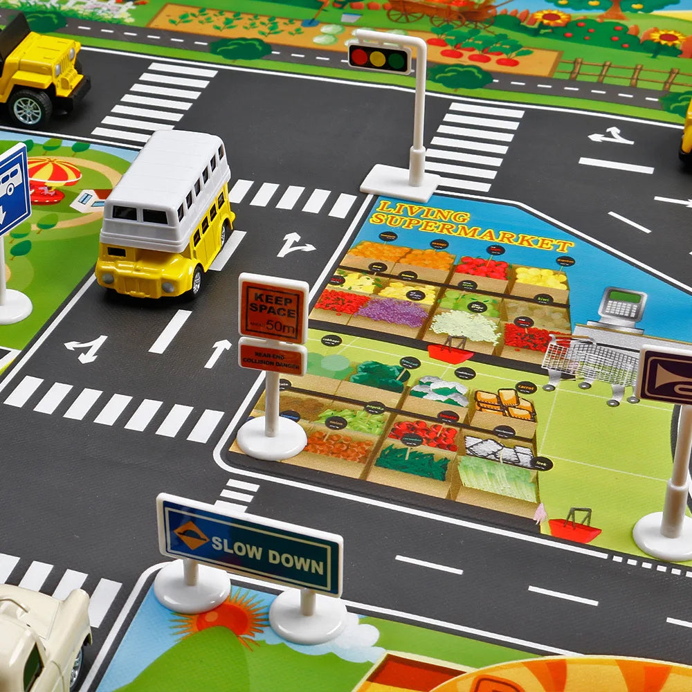 130*100CM Baby Play Mat City Traffic Road Map Mat & Road car sign Foldable Nordic Style Kids Activities Rug Outdoor Picnic Mat
