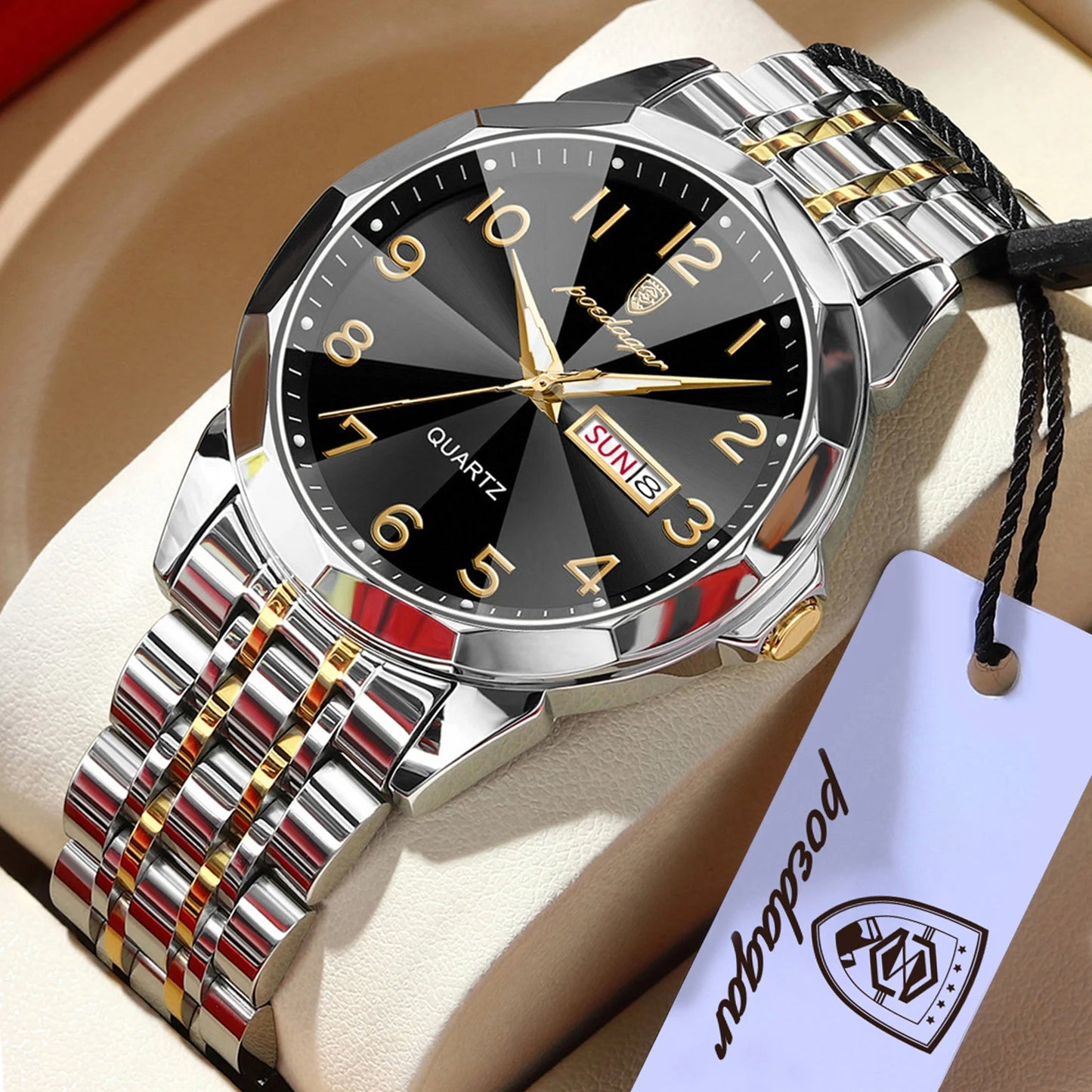 POEDAGAR Top Fashion Watches For Couple Waterproof Date Week Couple's Watches Quartz Stainless Steel Couple Watch Lovers Set+Box