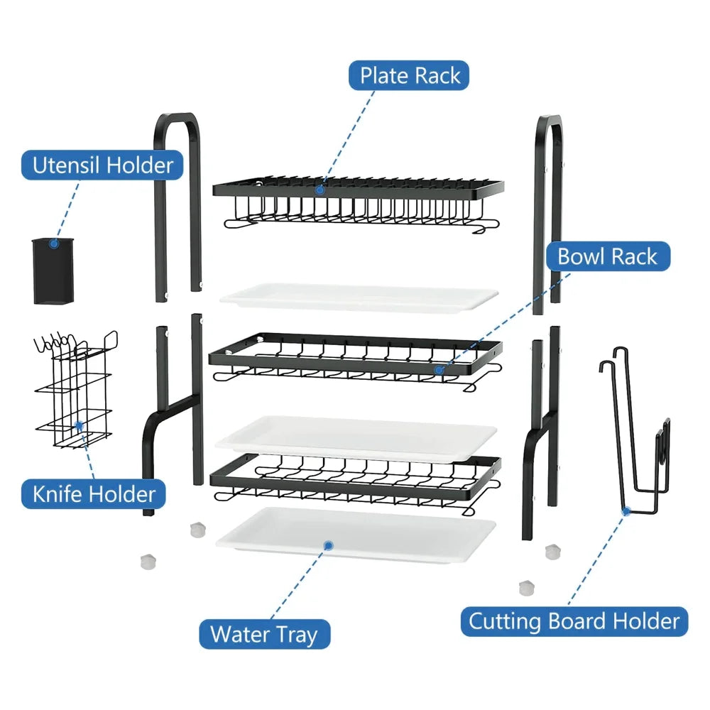3 Tier Dish Drainer Rack with Drip Tray Cutlery Holder Plate Rack Kitchen Sink