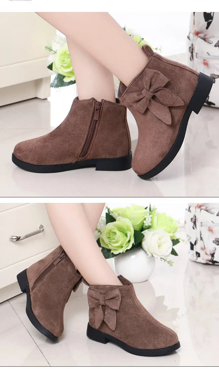 2023 Girls Boots Leather Sport Shoes For Girls Children Warm Boots Fashion Soft Bottom Princess Snow Boots Kids Sneakers