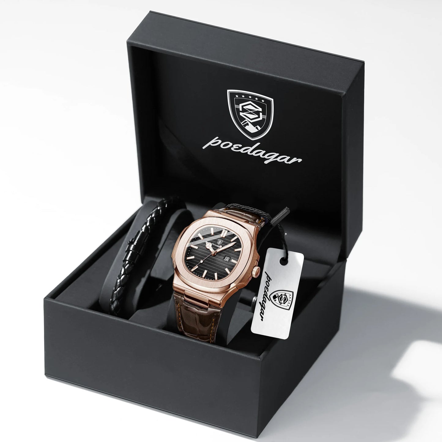 POEDAGAR Luxury Original Man Watch Date Waterproof Luminous Square Men Wristwatch High Quality Leather Men's Quartz Watches Male