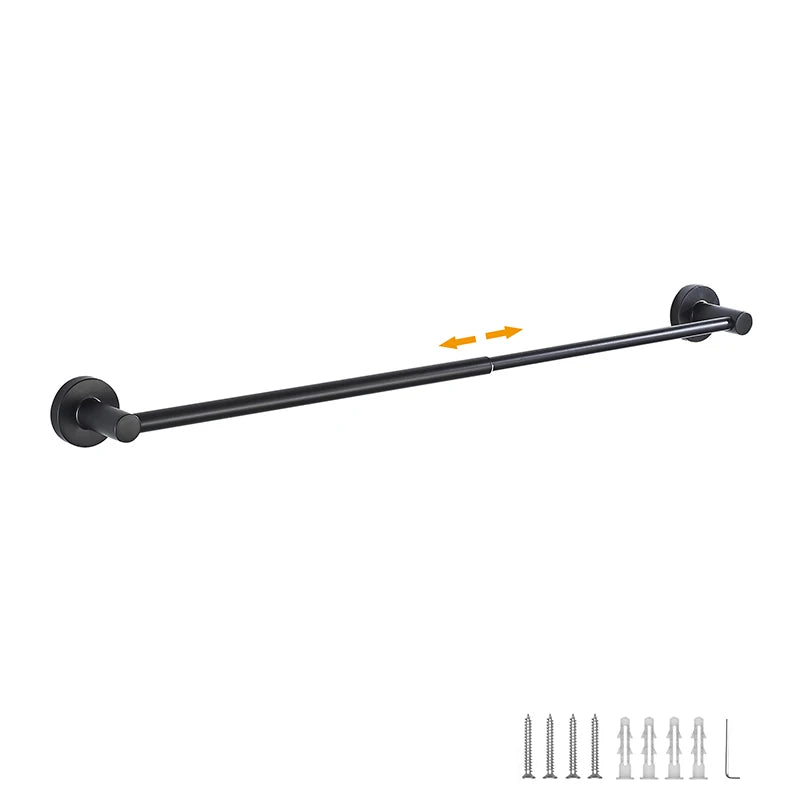 Bathroom Retractable Towel Single Bar Black, Chrome Single Towel Rack Extended Drying Towel Hanging Bar Bathroom Stainless Steel
