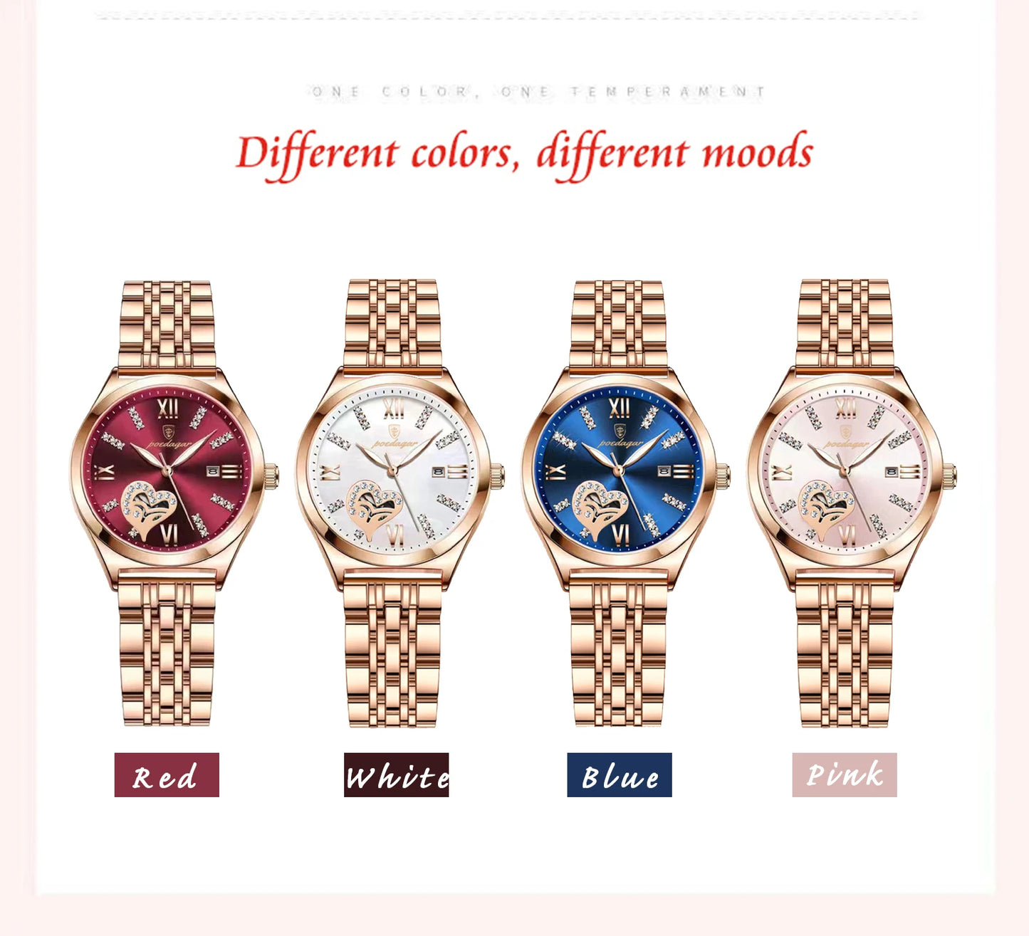 POEDAGAR Exquisite Luxury Watches For Women Waterproof Luminous Date Stainless Steel Casual Woman Wristwatch Quartz Ladies Watch