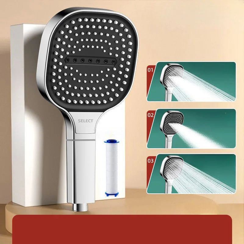 13cm Large Panel 3 Modes Adjustable Shower Head  High Pressure Massage Shower Head Filter Element Bathroom Accessories