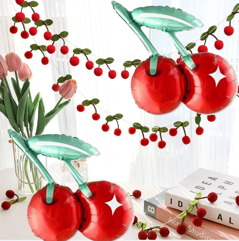 3/4/5/6pcs Cherry Aluminum Film Balloon Fruit Theme Sweet Girl lovely Cherry Birthday Party Valentine Scene Decoration Balloon