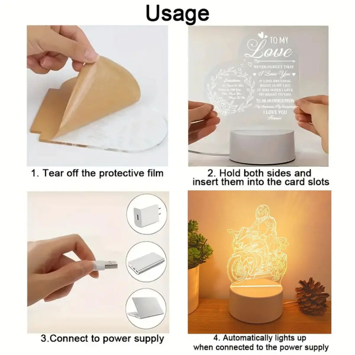 USB powered 3D motorcycle creative night light, home decoration living room bedroom decoration light, holiday gift light