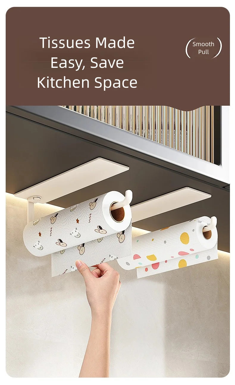 1 magnetic self-adhesive wall-mounted tissue holder with cling film, easy magnetic installation, suitable for kitchen, bathroom