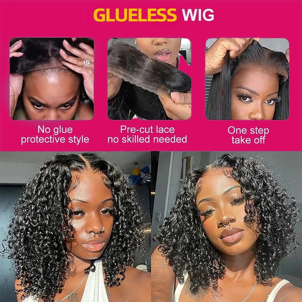 Wear And Go 13x4 Deep Wave Bob Wig For Women Curly Glueless Ready To Go Human Hair Wigs Pre Cut No Lace 200% For Black Woman