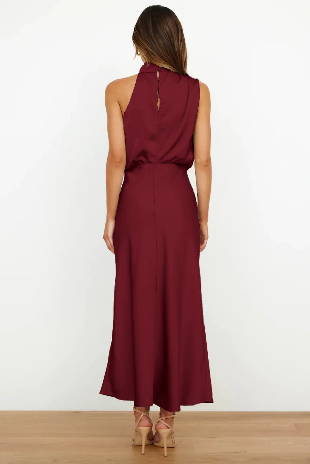 Summer High-End Silk Satin Sleeveless Long Dress Women Fashion Elegant Celebrity Dresses Evening Dress Party Clothes Ladies