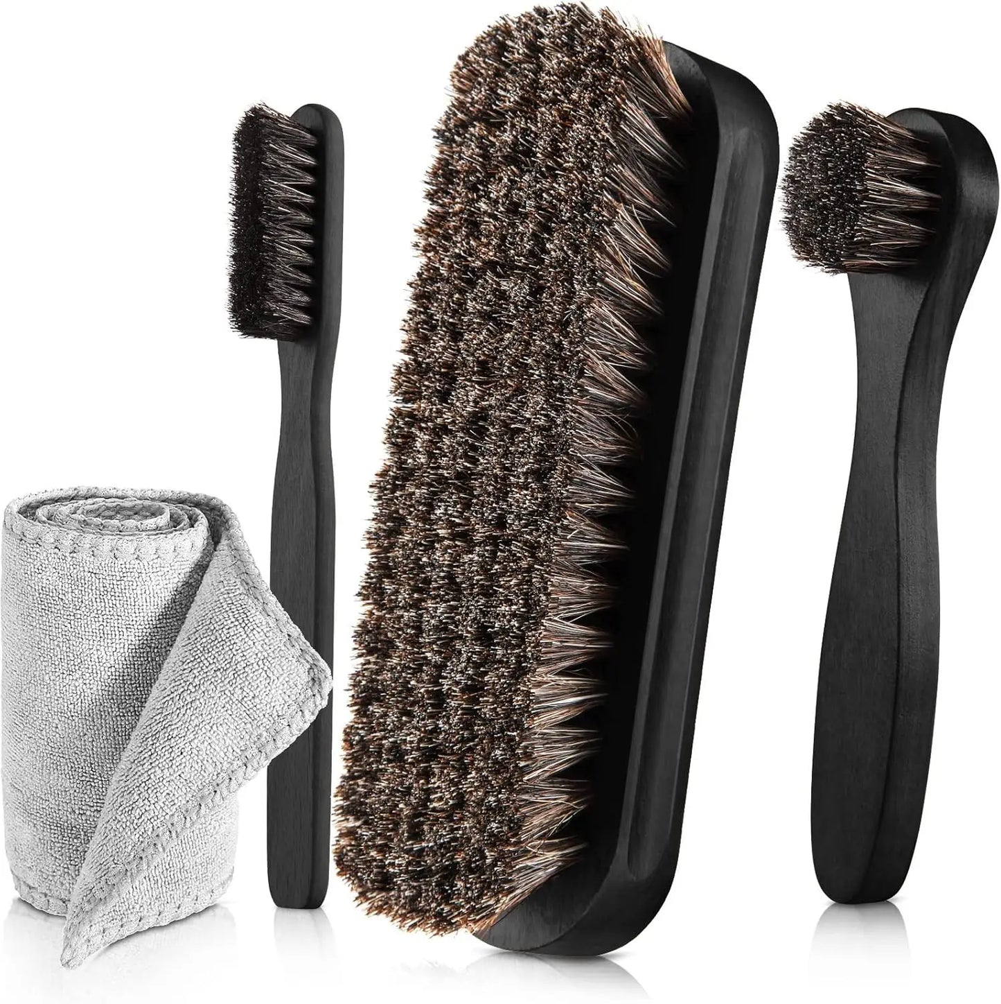 4 Pieces Horsehair Shiny Shoe Brush Set Polishing Applicator Cleaning Leather Shoes Boot Care Brush Suede Cleaning Brush
