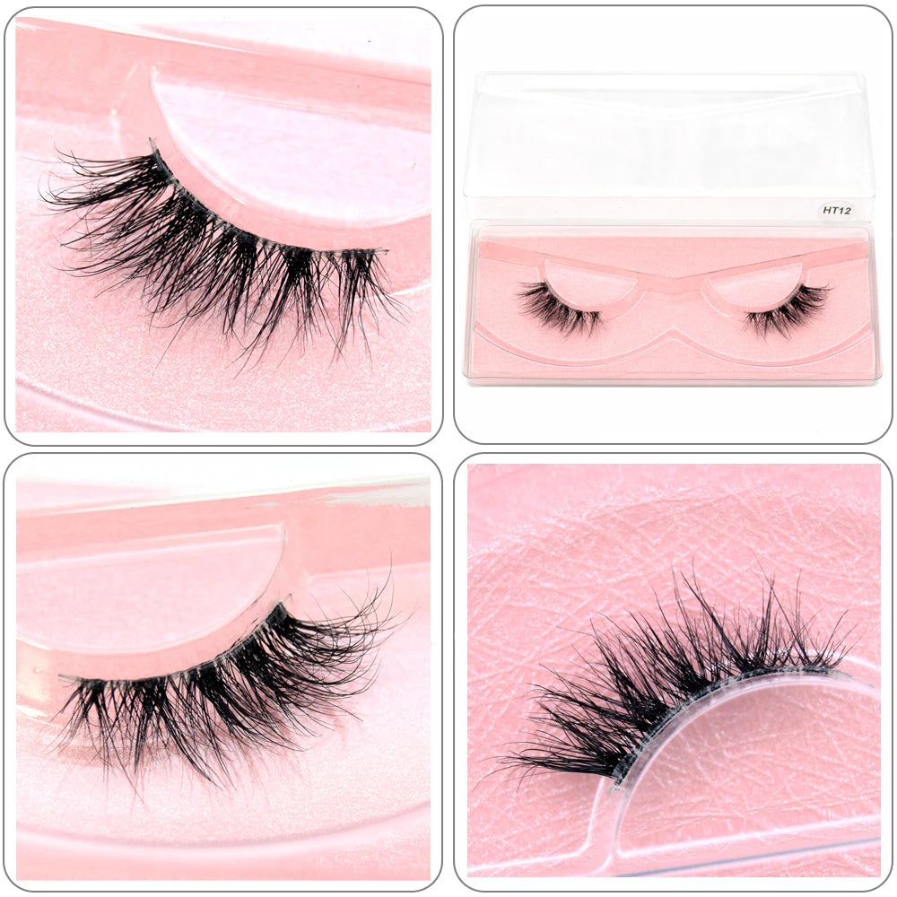 Visofree 3D Mink Half Lashes – Natural Long False Eyelashes with Clear Band, Handmade HT04