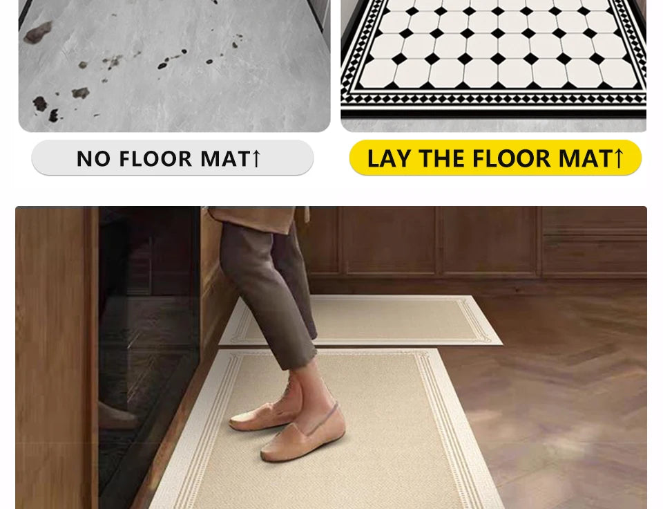 Kitchen Rug Pvc Waterproof Leather Carpet Beige Long Floor Mat Non-slip Oil-proof Home Decoration Vinyl Rugs Alfombras De Cocina