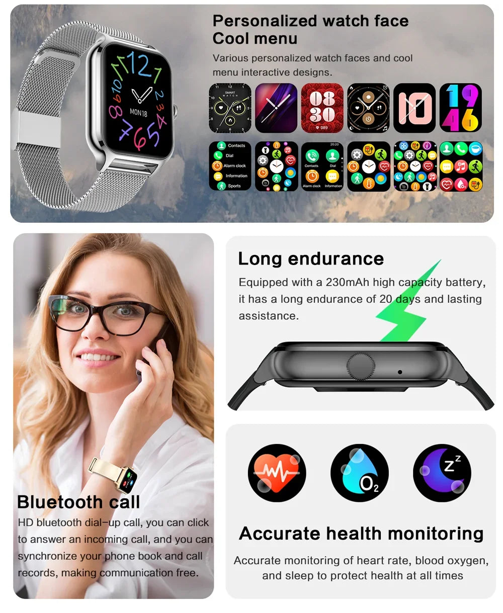 2025 Smart Watch Women 2.01" Full Touch Screen Heart Rate Tracker Bluetooth Call Waterproof Sport Smartwatch Men for Android IOS