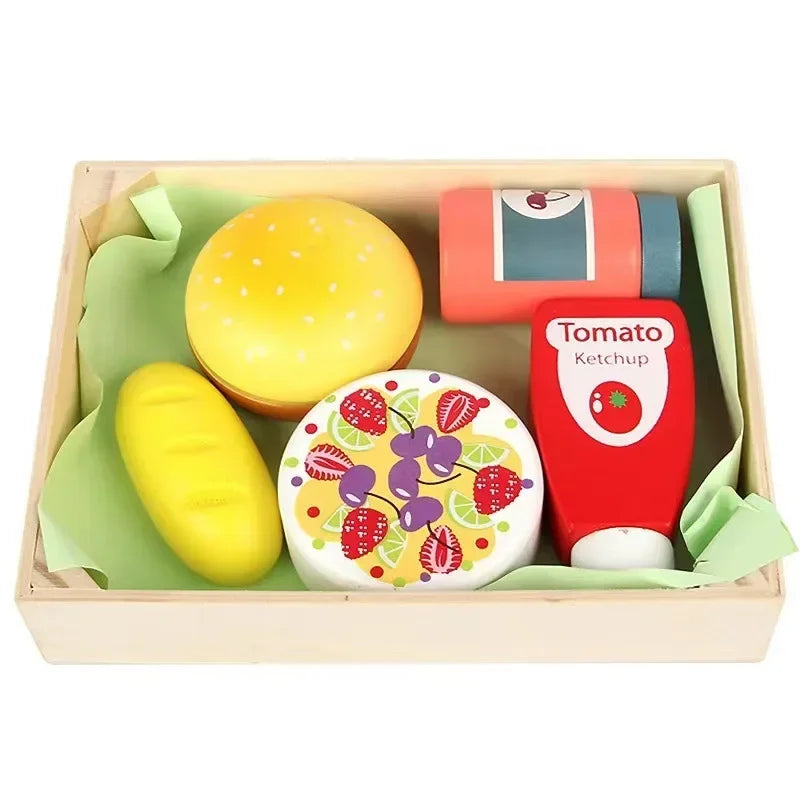 Wooden Simulation Kitchen Toy Montessori Pretend Play House Series Cut Fruit Desserts Children Cut Vegetables Educational Toys