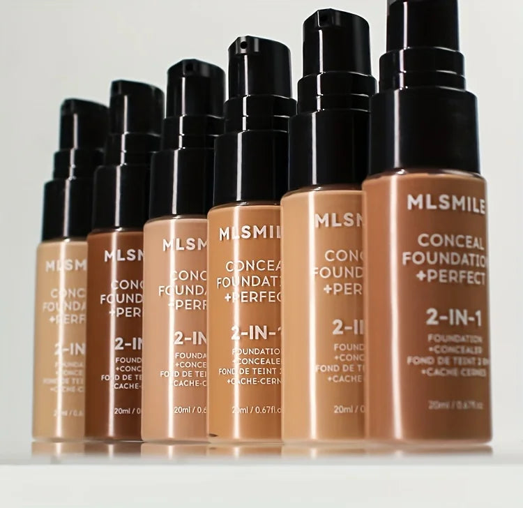 2-In-1 Oil Control Liquid Foundation & Concealer Full Coverage Long Lasting Waterproof Hydrating Brightening Base Makeup