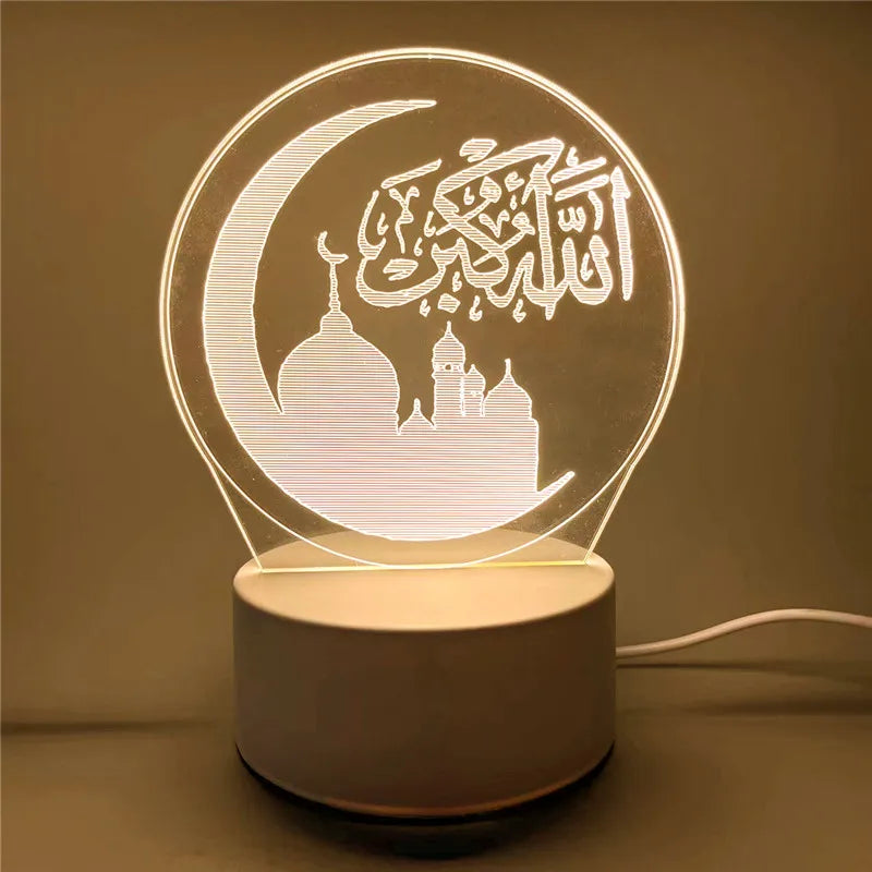 USB Operated 3D LED Night Light Eid Mubarak Table Ornament Muslim Ramadan Decoration for Home 2025 Eid Al Adha Holiday Lighting