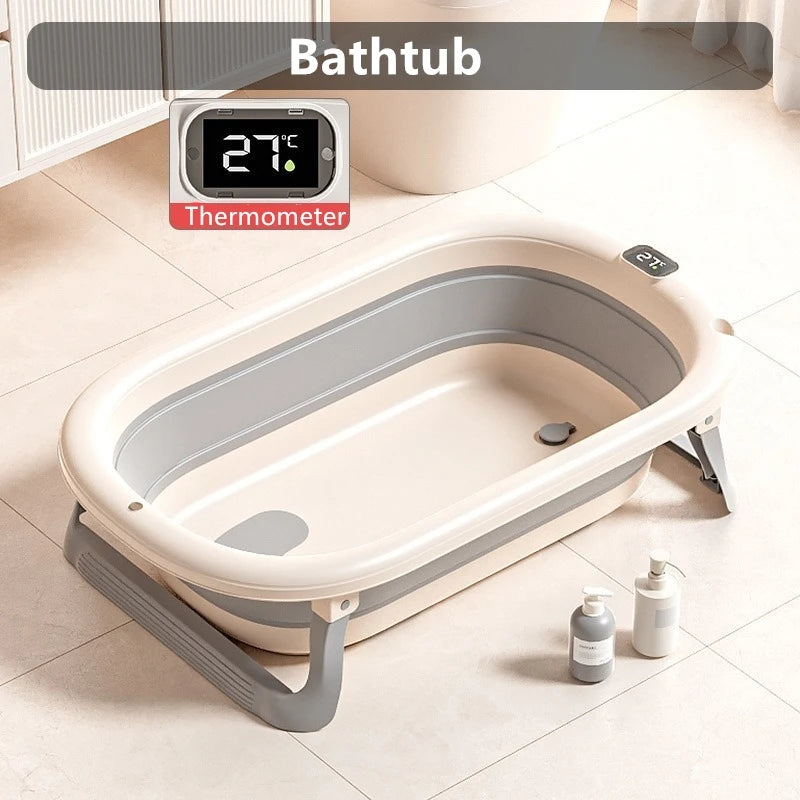 Multi-Functional Collapsible Baby Bathtub with Bath Rack and Non-Slip Mat Foldable Baby Shower Tub Portable Space Saving