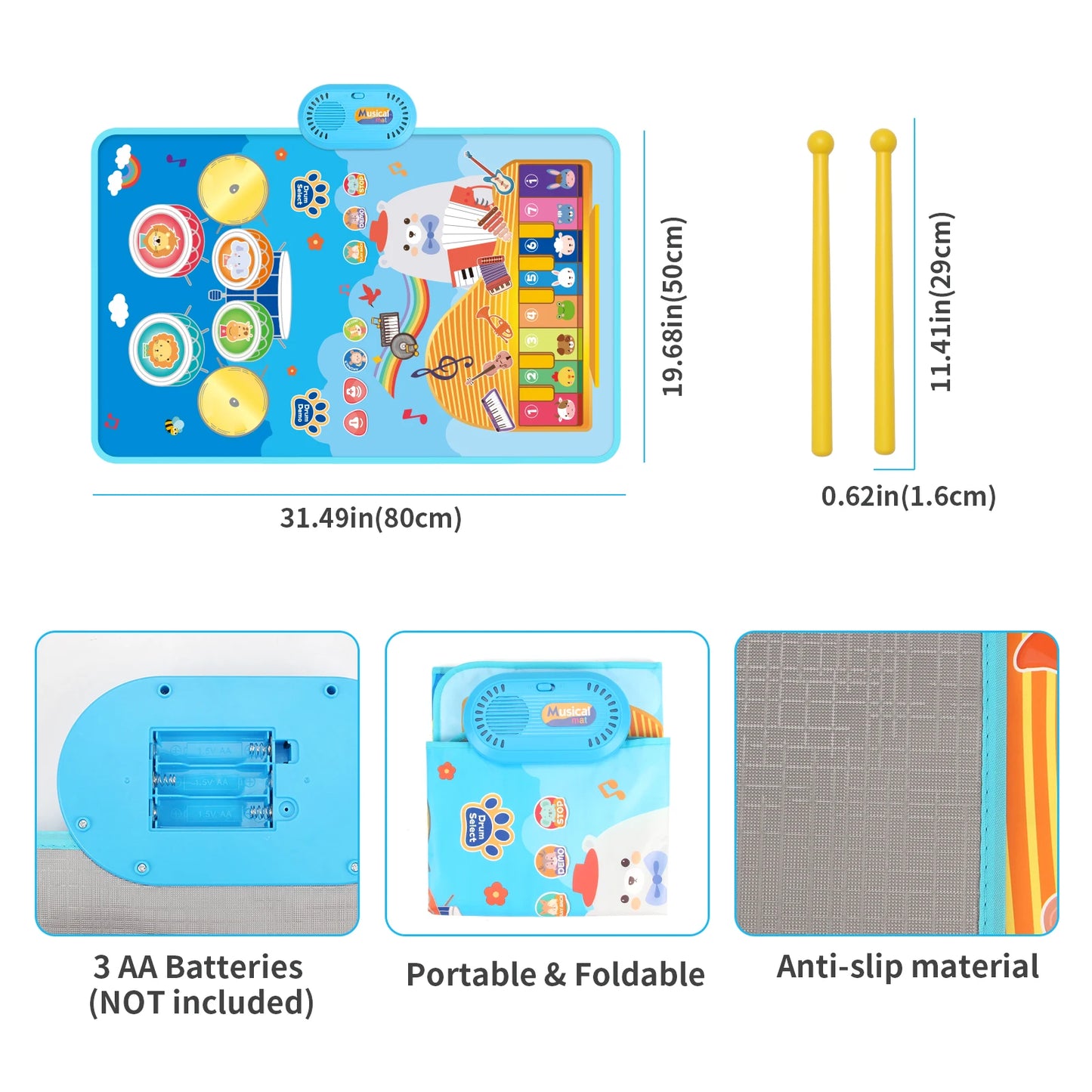 80x50cm Cartoon Musical Piano Mat Floor Play Mat For Kids Educational Toys Jazz Drum Toys with 6 Instruments Sounds Music Toys