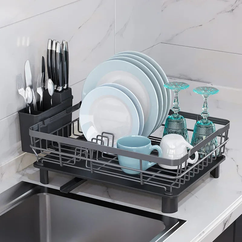 Home Drying Rack Dish Drainer Whth Drainboard Light Duty Blak Countertop Utensil Organiser Kitchen Accessorier Dish Storagerack