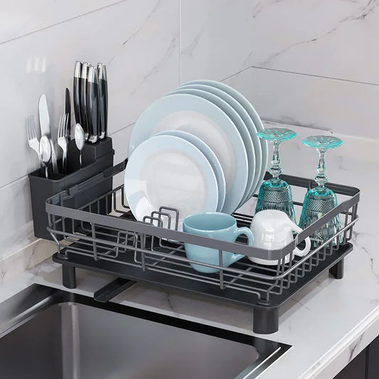 Home Drying Rack Dish Drainer Whth Drainboard Light Duty Blak Countertop Utensil Organiser Kitchen Accessorier Dish Storagerack