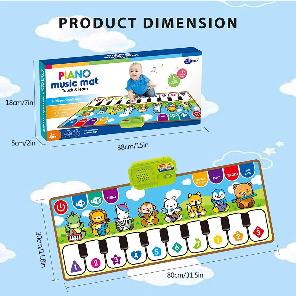 Piano Music Fitness Mat for Baby Girls and Boys Aged 1-6, Animal Keyboard Cognitive Music Early Educational Toy, Birthday Gift