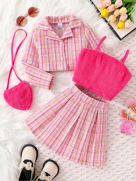 Girl's Pink Checkered 3-Piece Set