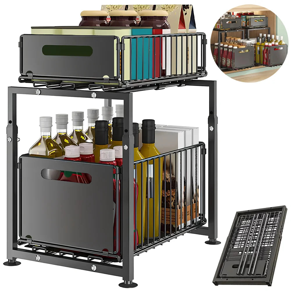 Kitchen Shelves Slide-out storage rack,Cabinet pull-out storage basket, Punch-free storage rack with suction cups,Spice rack