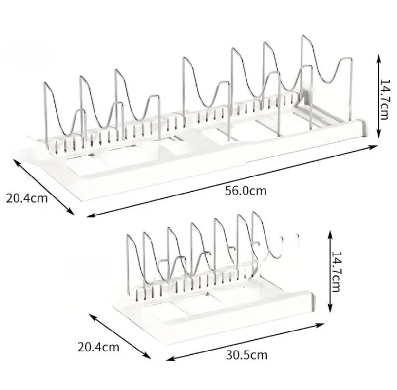 Expandable Kitchen Cabinet Pot Organiser - Adjustable Divider Rack, Multi-Use Storage Solution for Pots, Pans and Lids