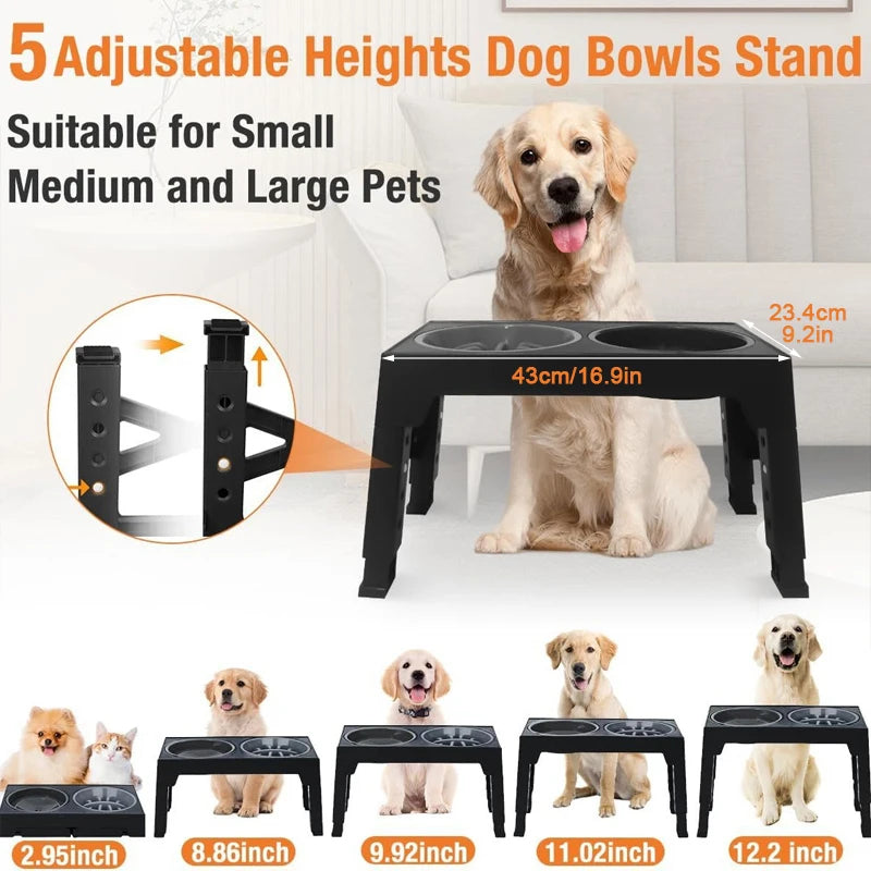 Adjustable Elevated Dog Feeder – Raised Stand with Slow Feeder Bowl & Water Dispenser for Medium and Large Dogs