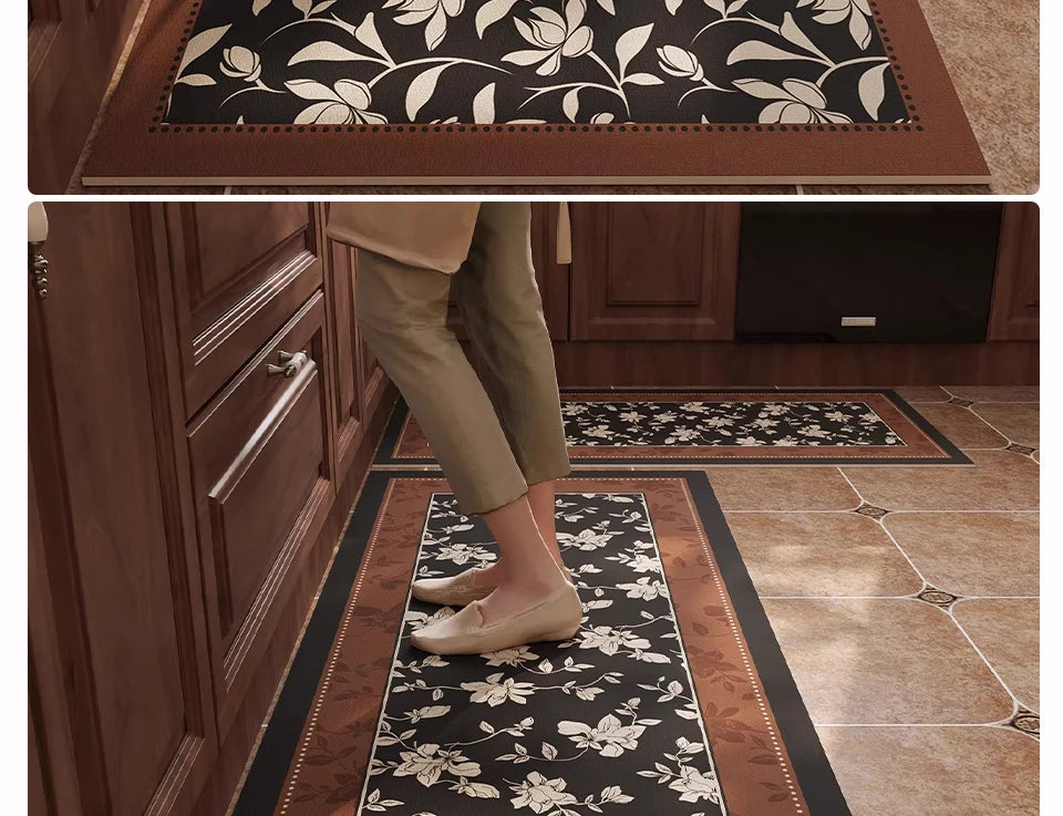 Rug for Kitchen Waterproof Non-slip Leather PVC Floor Mat American Retro Style Rugs Oil-proof Stain-resistant Long Carpets 주방 카펫