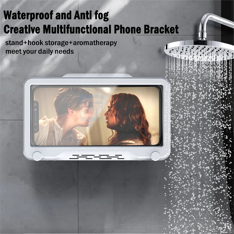 Bathroom Waterproof Adjustable Rotation Wall Mount Phone Holder Stick Anti-fog Touch Screen Phone Stand Self-adhesive