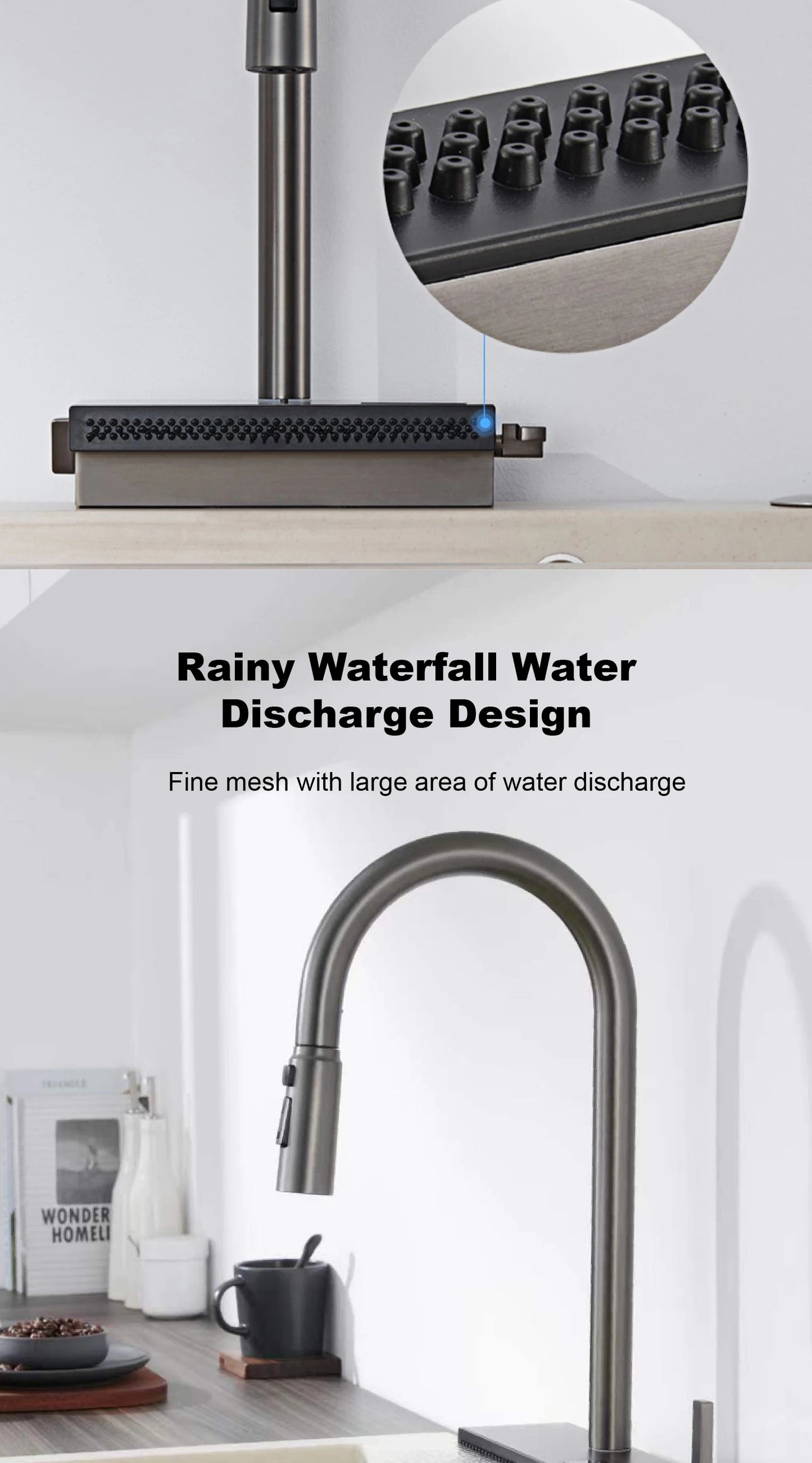 Gun Gray Brass Kitchen Sink Faucet Pull Out Sprayer Hot Cold Mixer Tap LED Digital Display Multifunction 360°Swivel Luxury Crane