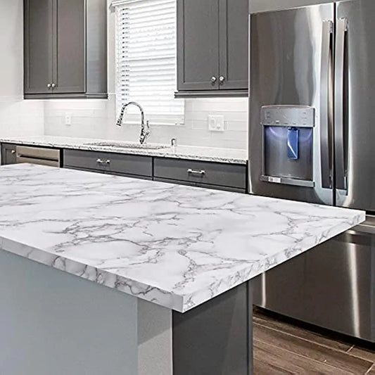 Marble Self Adhesive Contact Paper White Grey Marble Wallpaper Peel and Stick Glossy Marble Contact Paper for Countertop Kitchen