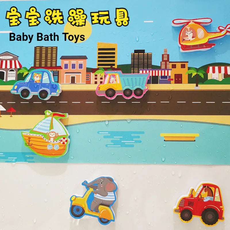 Baby Bath Toys Fun Foam Animals Floating Water Toy Traffic Early Educational Learning Gift for Kids Toddlers Bathtub Play Set