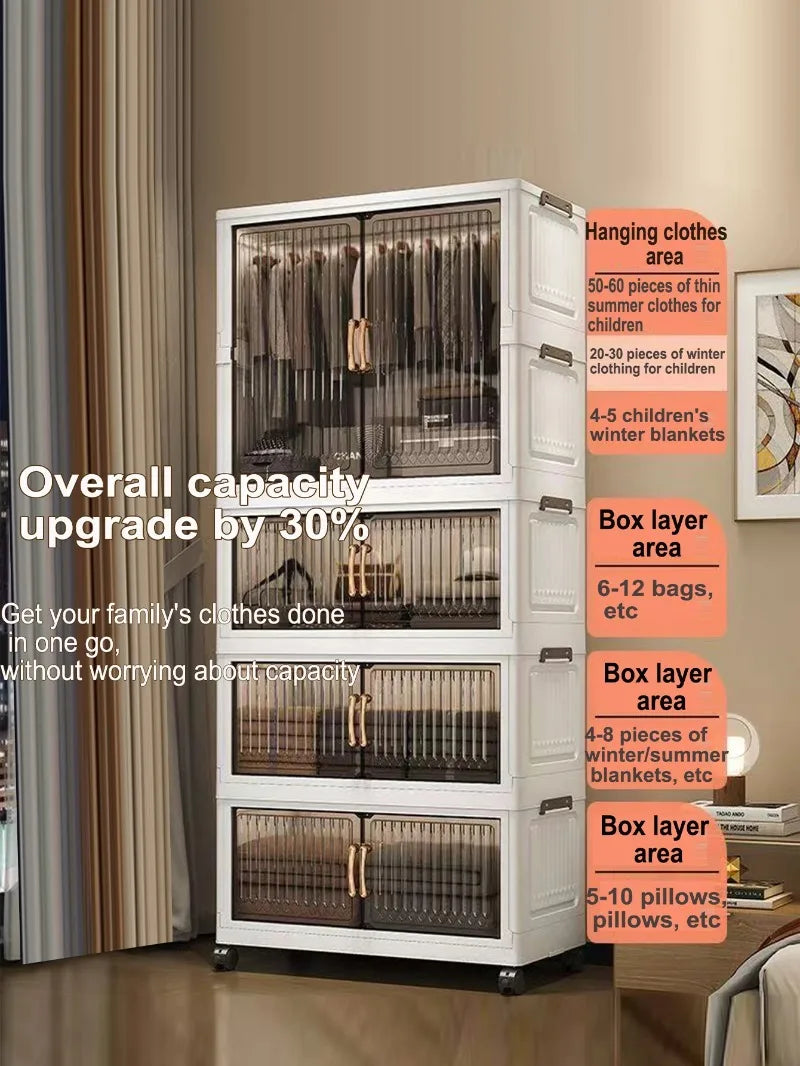 70-80cm Multifunction Folding Storage Cabinet | Dustproof Foldable Wardrobe & Closet Organiser | Heavy-Duty Household Sundries Locker Storage Box