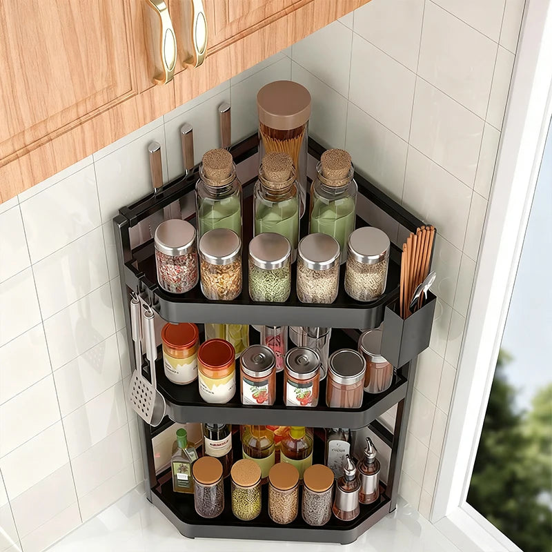 3/2/1 Layers Kitchen Storage Rack Seasoning Spice Bottle Shelf Countertop Corner Stands Space Saving Chopstick Holder Organiser