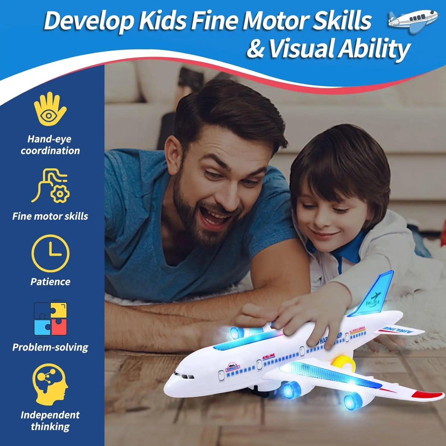 Electronic Airplane Toy with Music & Lights – Auto-Rotating Educational Aircraft Toy for Kids