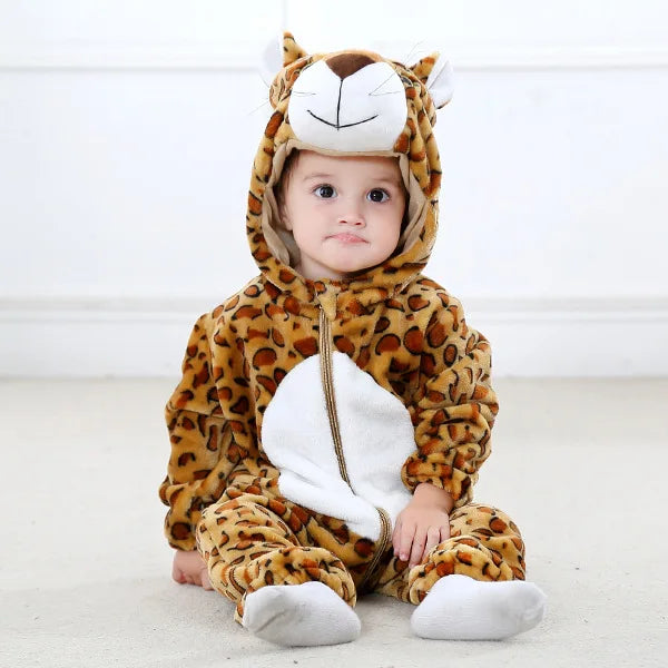 Baby Rompers Kids Cosplay Winter Flannel One-Pieces Hooded Jumpsuits Stitch Jumpers Overall Girl Grows Boy Growings Roupa Bebes