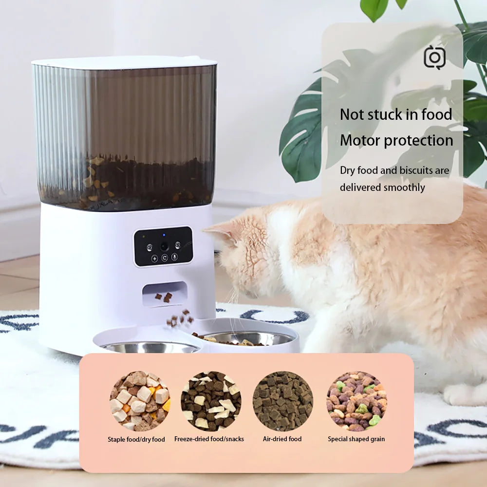 5L Smart Automatic Pet Feeder with Camera – WiFi Cat & Dog Food Dispenser with Timed Portions and Stainless Steel Bowl