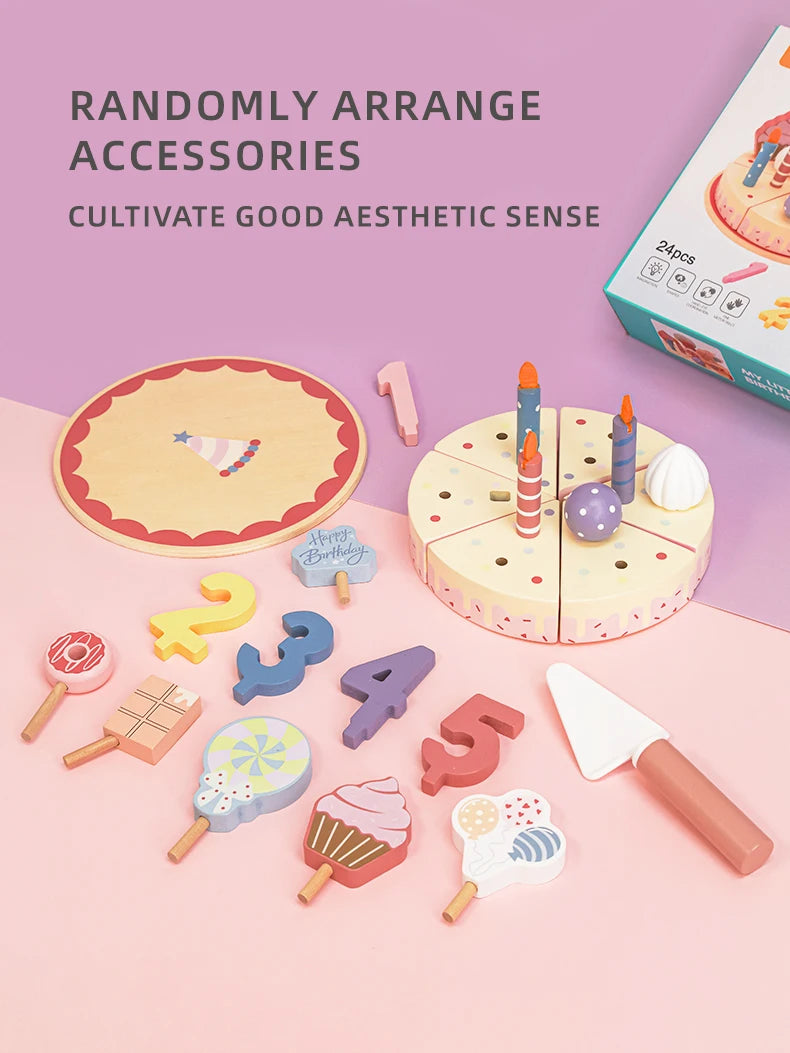 Wooden Kitchen Toys Pretend Toys Cutting Cake Play Set Food Kids Toys Montessori Tea Party Learning Educational Toys For Gifts