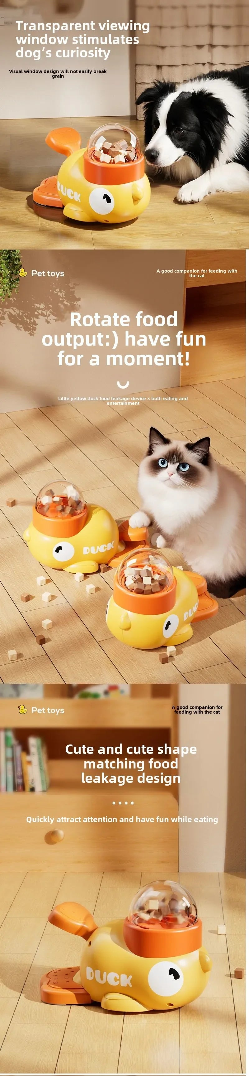 Yellow Duck Interactive Dog Food Dispenser Feeder for Cats Durable Plastic Training Toys Cat Accessories Puzzle Pet Automatic