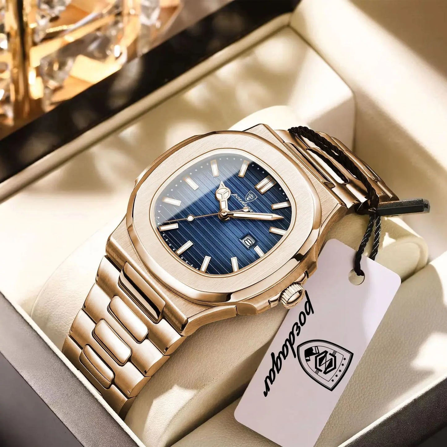 POEDAGAR Fashion Couple Watch Waterproof Luminous Date Stainless Steel Quartz Love Wristwatch Square Watches for Boyfriend Gift