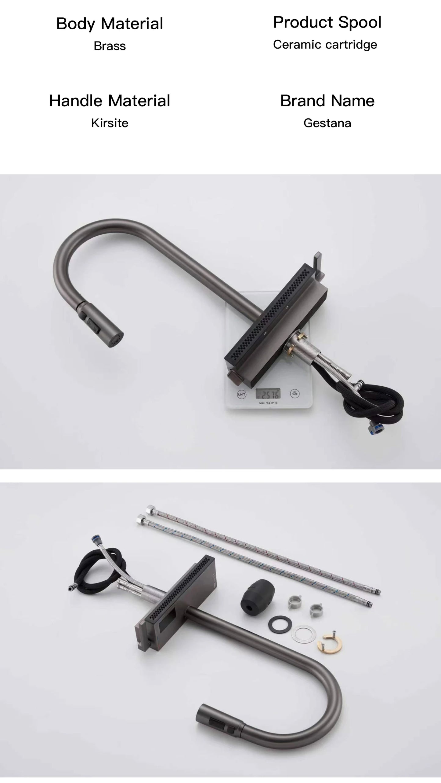 Gun Gray Brass Kitchen Sink Faucet Pull Out Sprayer Hot Cold Mixer Tap LED Digital Display Multifunction 360°Swivel Luxury Crane