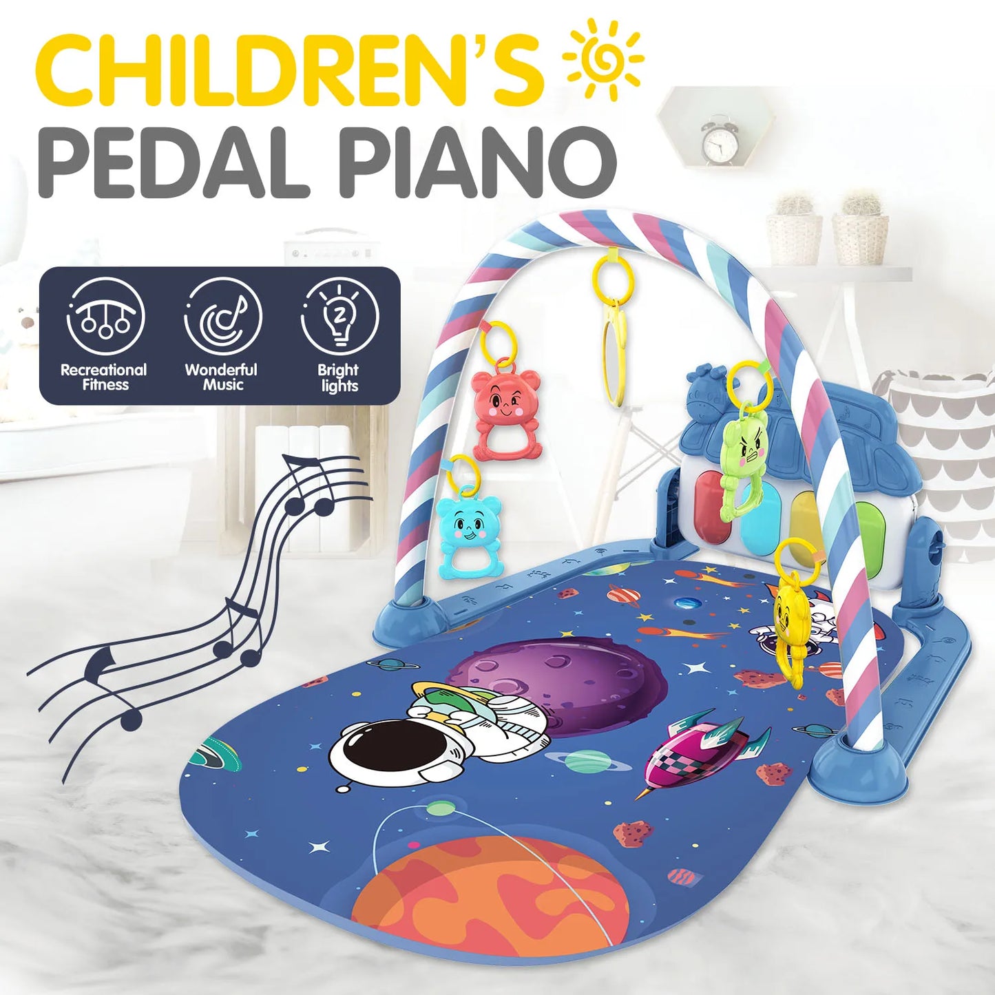 Children’s Pedal Piano – Early Education Music Toy with Light-Up Crawling Mat for Baby Fitness and Learning