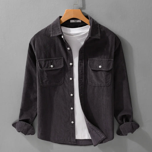 Vintage Corduroy Cotton Shirt for Men – Autumn Casual Long Sleeve